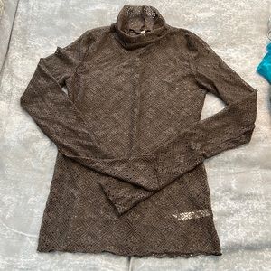 Free People Brown Long Sleeve Lace Top